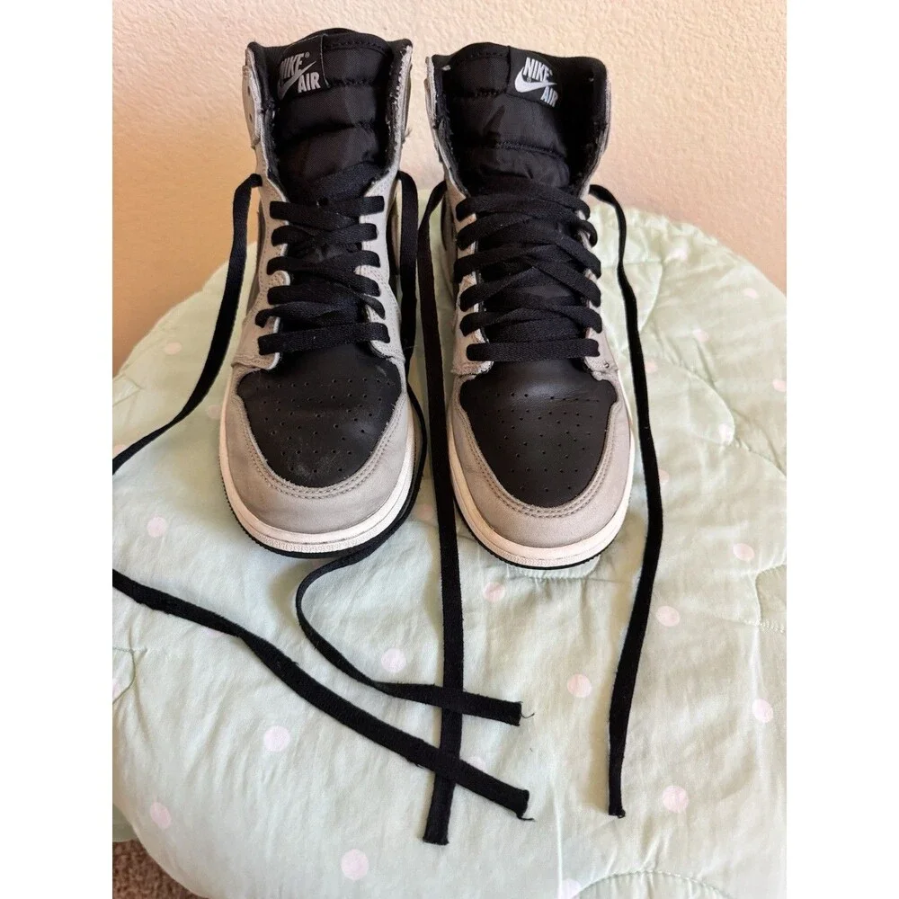 Nike Air Jordan 1 High Top Unisex Kids Sneakers Gray/Black Leather US 7